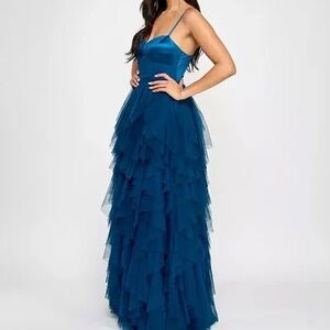 City Studio Prom Teal Ruffle Maxi Dress